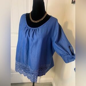 Unique Spectrum Blue Blouse with Crochet Detail